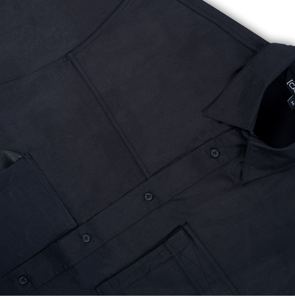 BLACK UTILITY DROP POCKET SHIRT