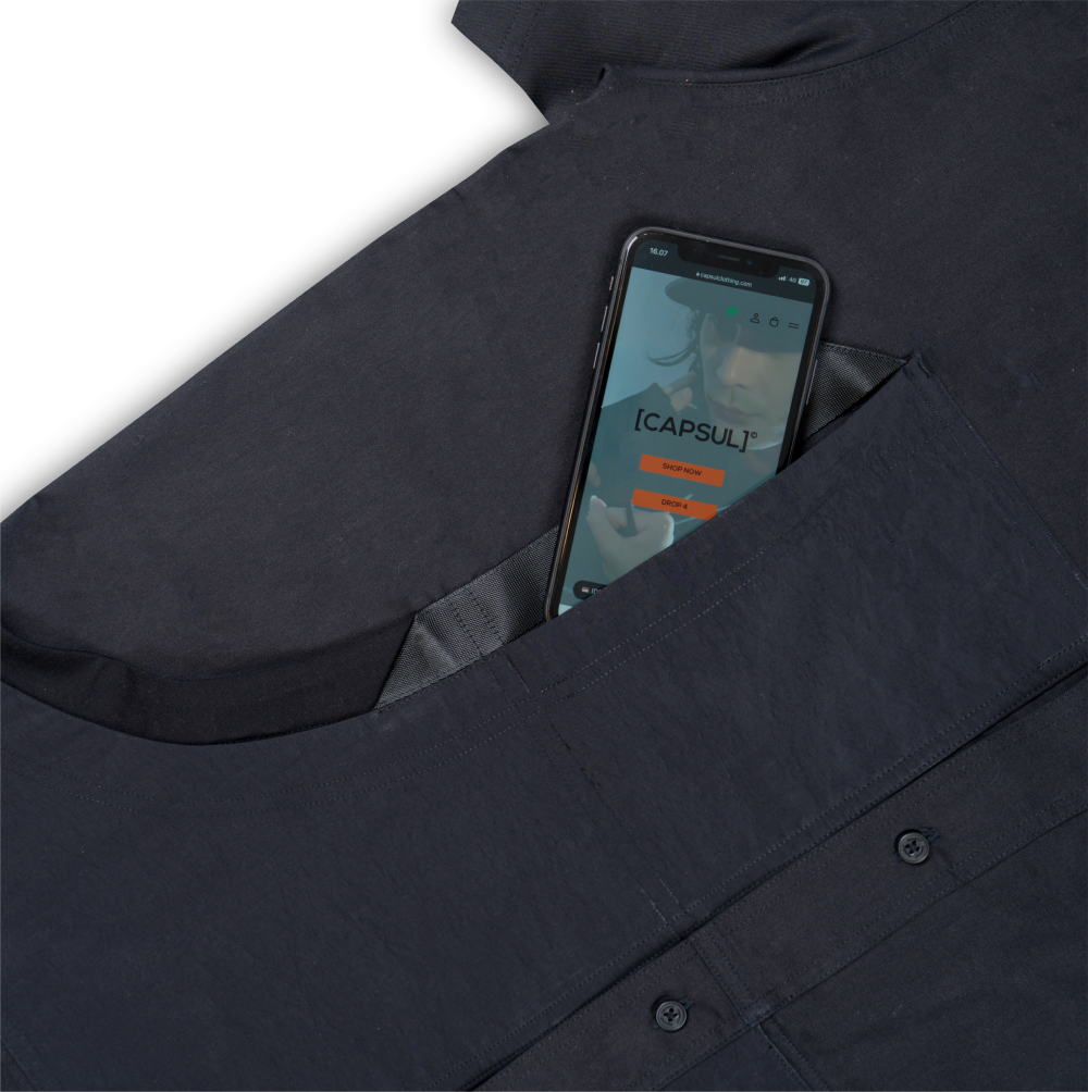 BLACK UTILITY DROP POCKET SHIRT